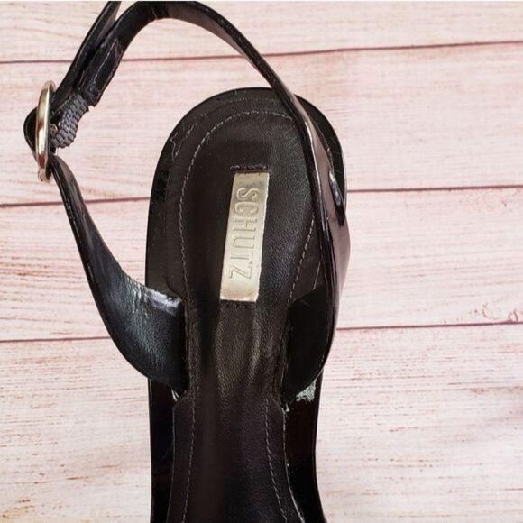 SCHUTZ Patent Leather Slingback Pointy Toe Stiletto Heels Black Women's Size 40 - Picture 5 of 10